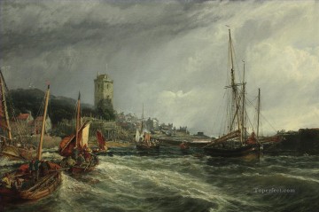 Landscapes Painting - Fishing Boats Running Into Port Dysart Harbour Samuel Bough landscape